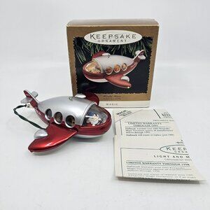Hallmark Heading Home Magic Airplane Christmas Tree Ornament Blinking Light 1995